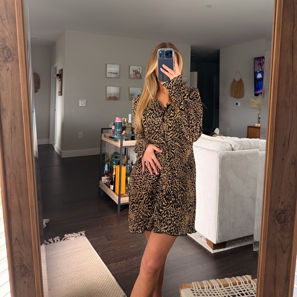 Asos Cheetah Pleaded Button Down Collared Dress - Picture 3 of 3